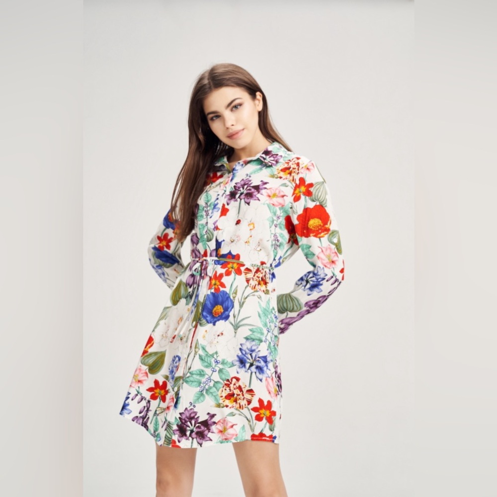 Zara Floral Print Shirt Dress